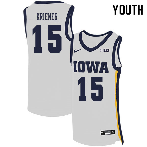 2020 Youth #15 Ryan Kriener Iowa Hawkeyes College Basketball Jerseys Sale-White